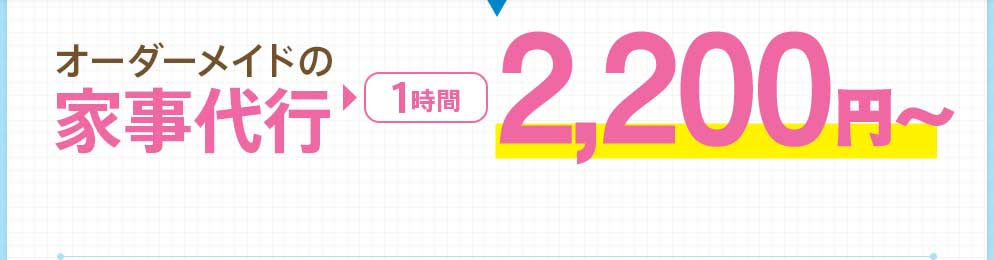 オーダーメイドの家事代行：1時間 2,200円〜※ミニマムプランで週1回120分/回の1時間単価の料金例です。